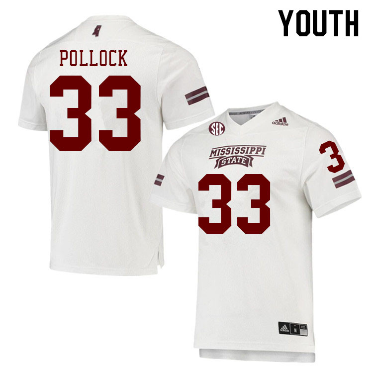 Youth #33 Brice Pollock Mississippi State Bulldogs College Football Jerseys Stitched Sale-White - Click Image to Close